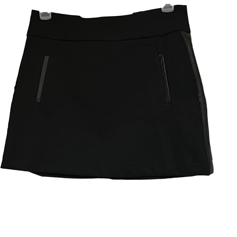 "NEW" Poof Apparel Ladies Small Black Faux Leather Trim Mini Skirt